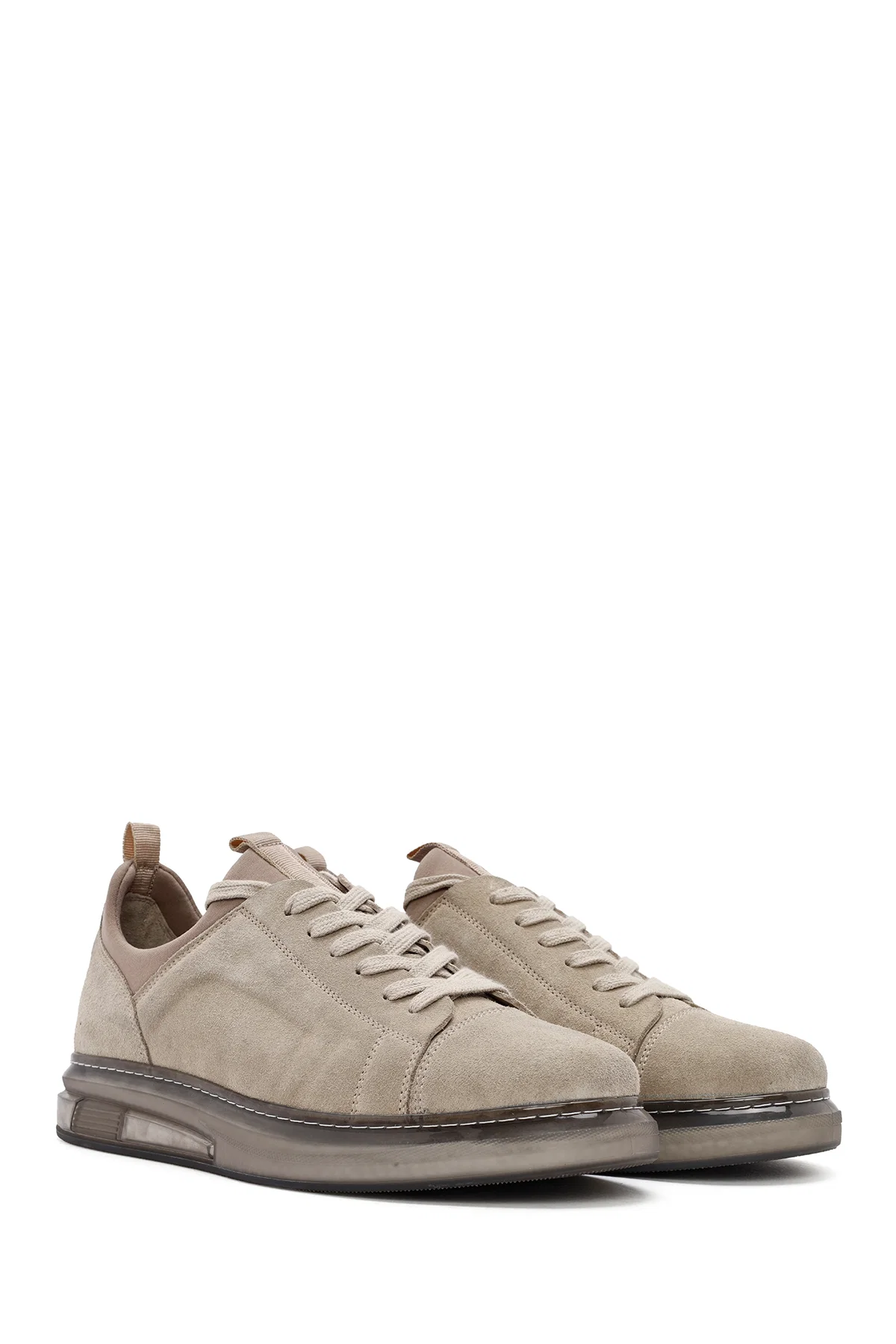 Erkek Bej Bağcıklı Süet Deri Sneaker - Image 3